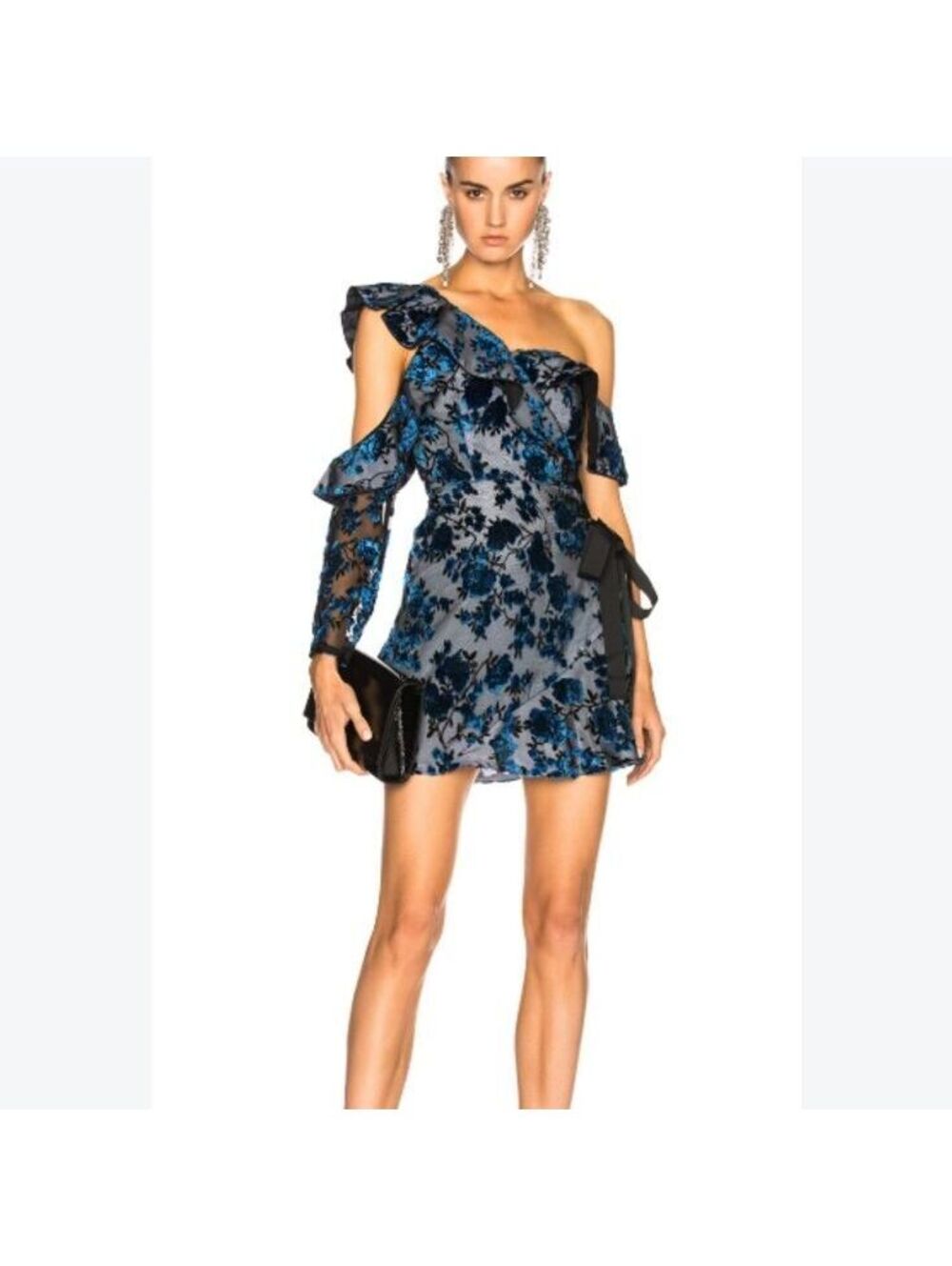 NWT Self-Portrait Eyelet Wrap Velvet Mini Dress Royal Blue Emo Size 4